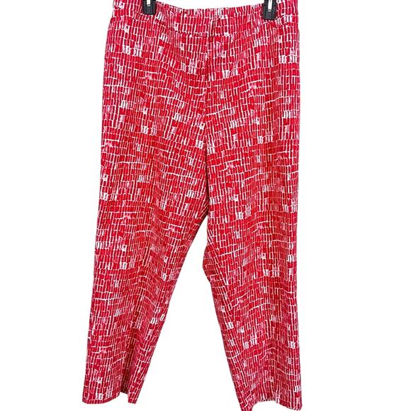 Susan Graver Womens Red White Zip Fly Stretch Elastic Waist Pants Printed 18 W - Picture 1 of 16